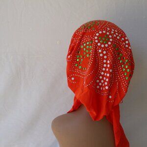 Orange Pre-Tied Stud Chemo Cap Slip On Bonnet Hijab Undercap #2